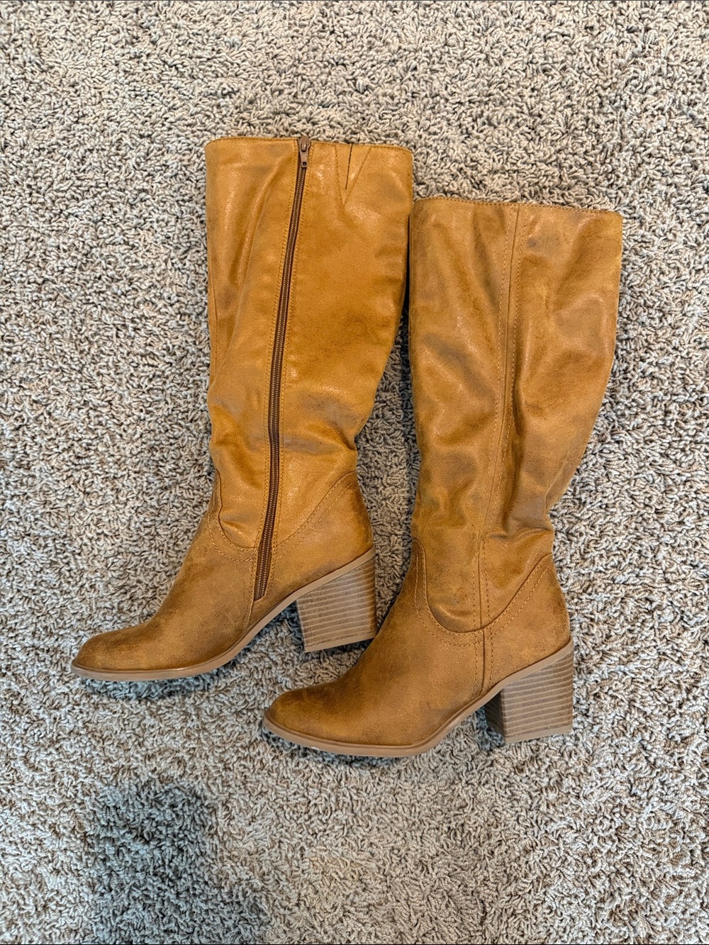 Women's Tall Block Heel Riding Boots - Cognac Tan